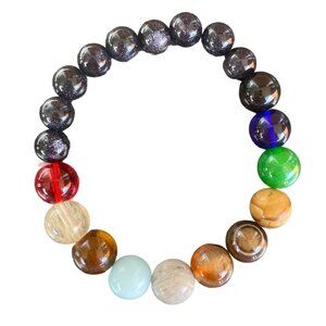 Multicolor Natural Stone Gemstone Bead Bracelet Elastic Stretch Jewelry